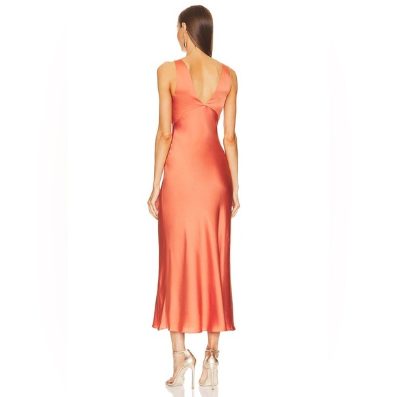 Jonathan Simkhai Josette Cut Out Draped Midi Dress in Coral - Size 10 - Picture 3 of 8